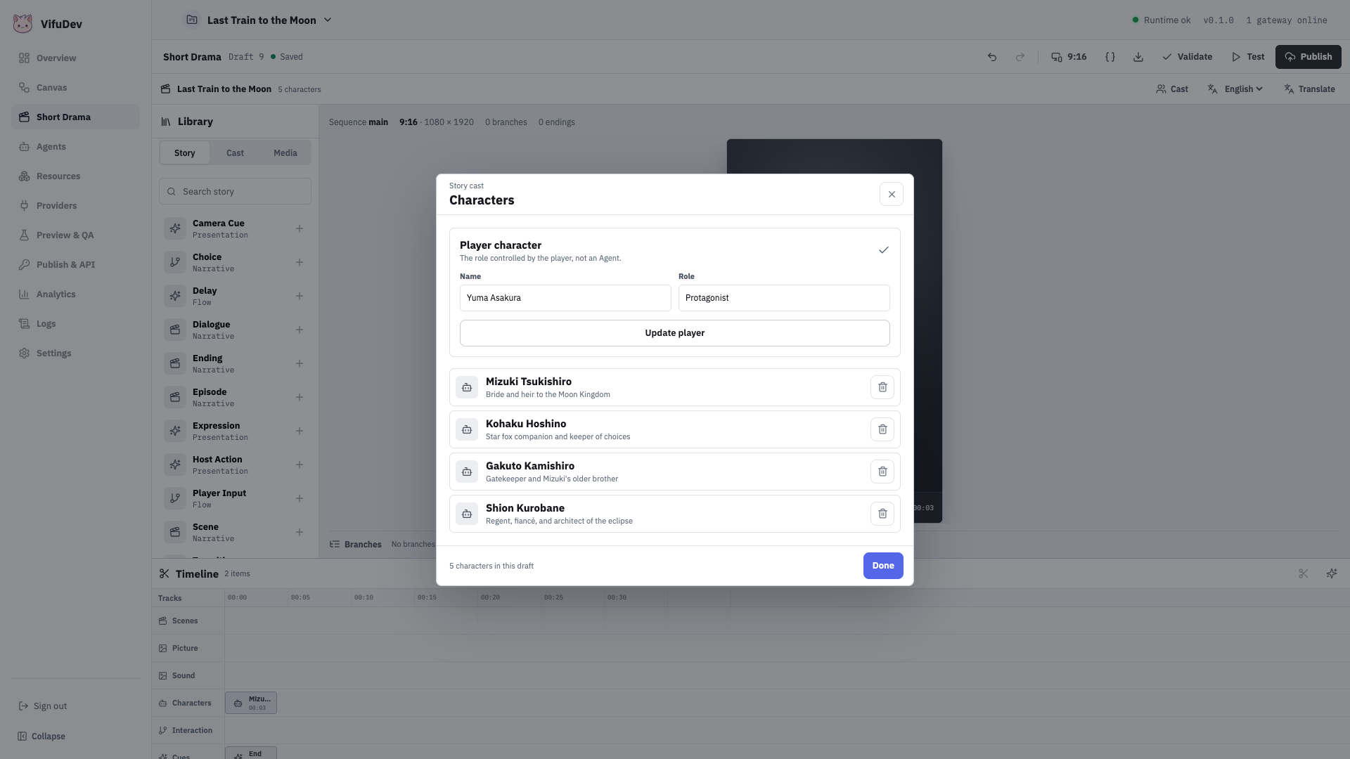 Configure the player and Agent cast