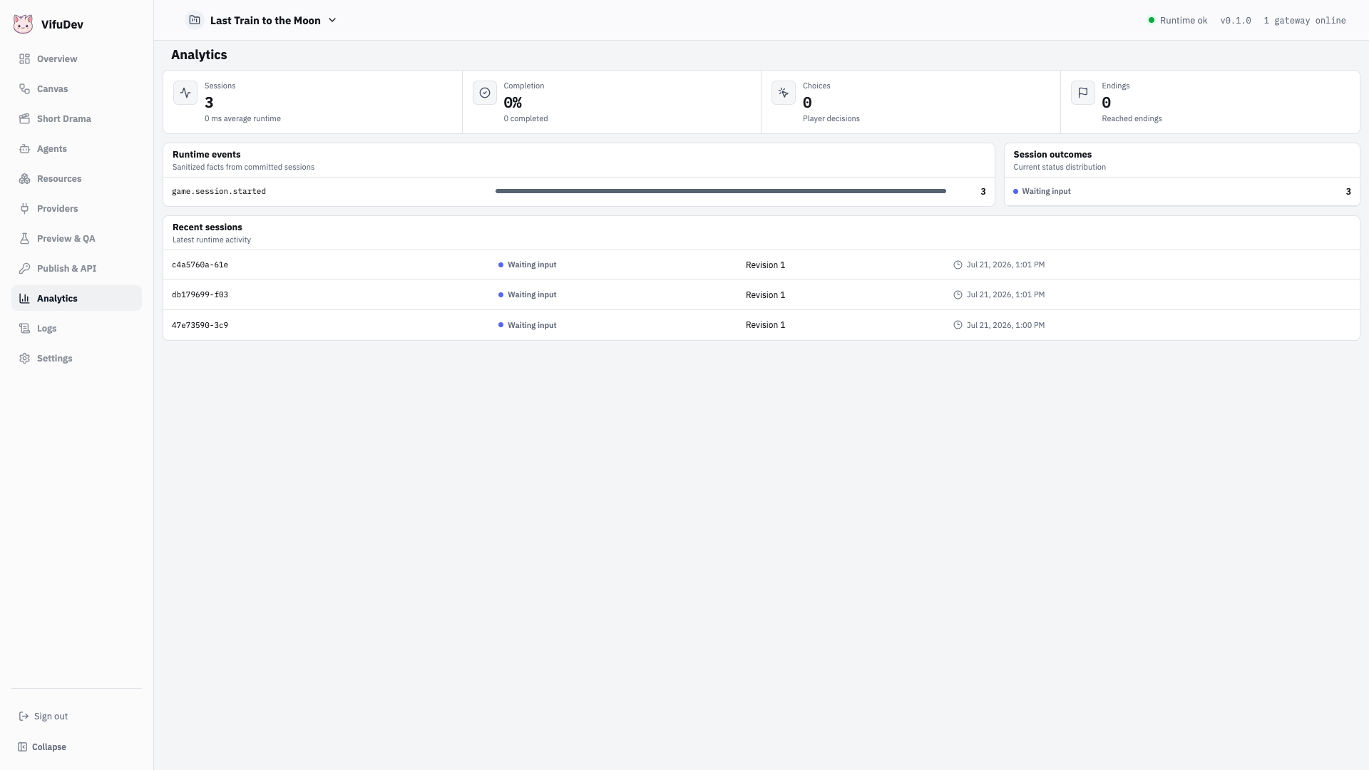 Review published game sessions in Analytics